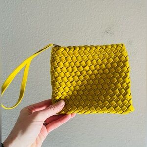 Ascot and Hart Little Woven Yellow Zip Pouch